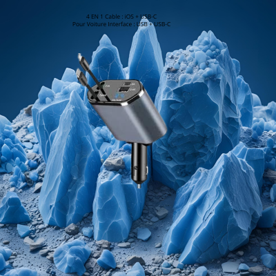 Chargeur Voiture 4 en 1 iOS + USB-C | Adaptateur Multifonction pour Téléphone